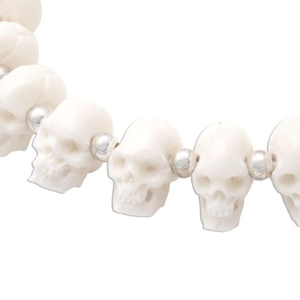 Alternate image for Hand Carved Bone Skull Bead Bracelet Bone Collector