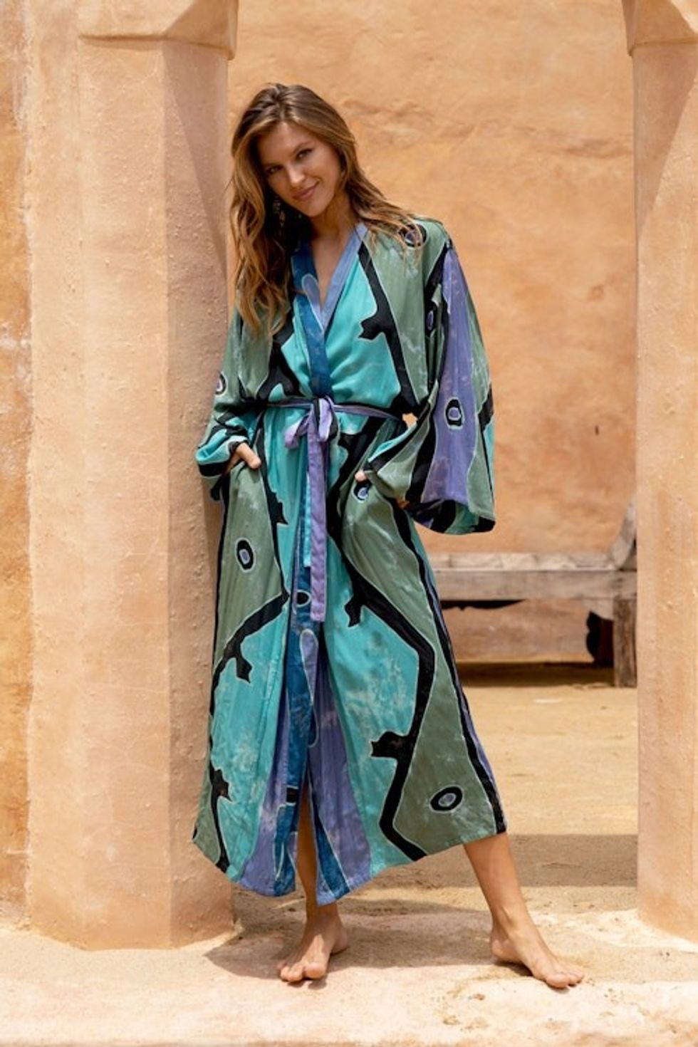 Women's batik robe Short 'Seaside Blue'