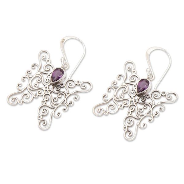 Alternate image for Amethyst and Sterling Silver Butterfly Earrings from Bali Butterfly Swirls in Purple