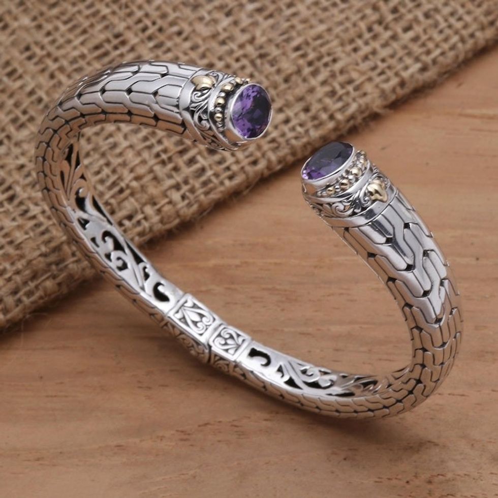 Hand Crafted Amethyst and Silver Cuff Bracelet 'Endeavor'