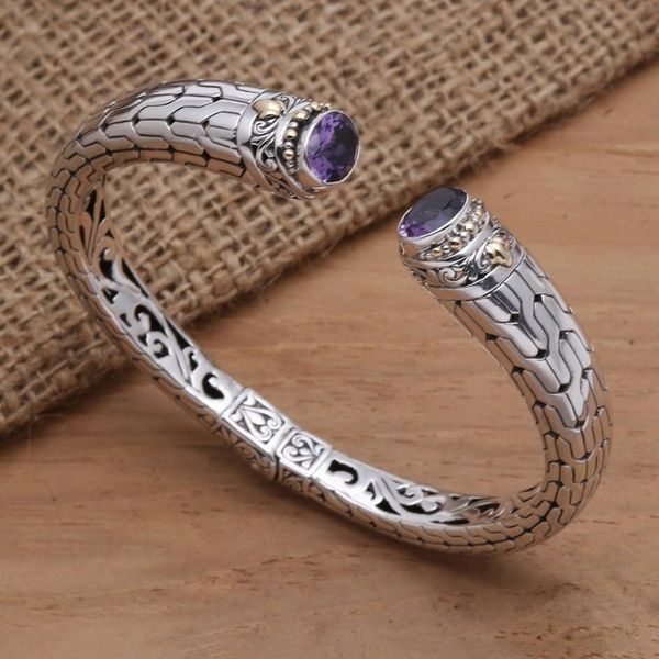 Alternate image for Hand Crafted Amethyst and Silver Cuff Bracelet Endeavor