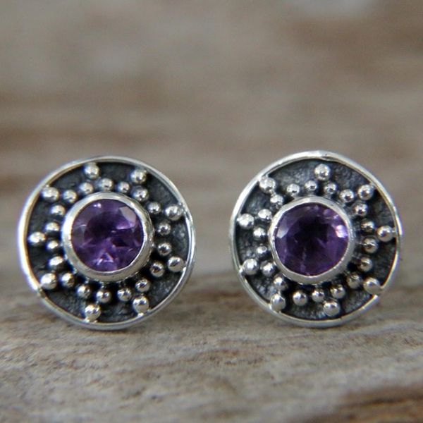 Alternate image for Amethyst and Sterling Silver Stud Earrings from Bali Winter Halo