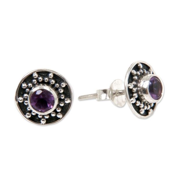 Alternate image for Amethyst and Sterling Silver Stud Earrings from Bali Winter Halo