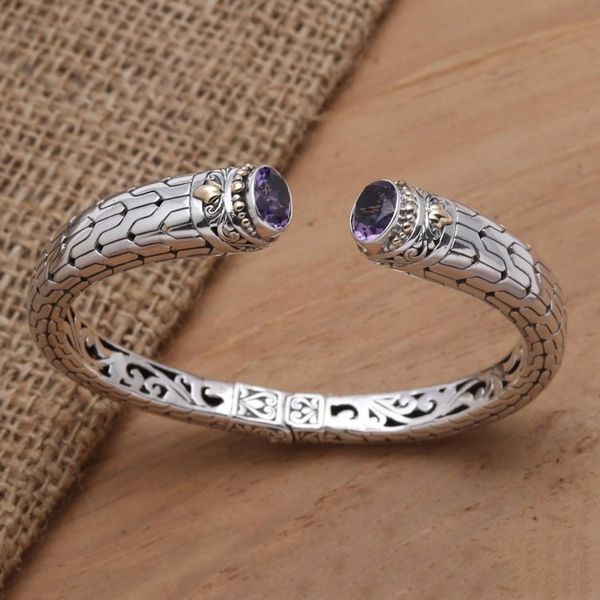 Alternate image for Hand Crafted Amethyst and Silver Cuff Bracelet Endeavor