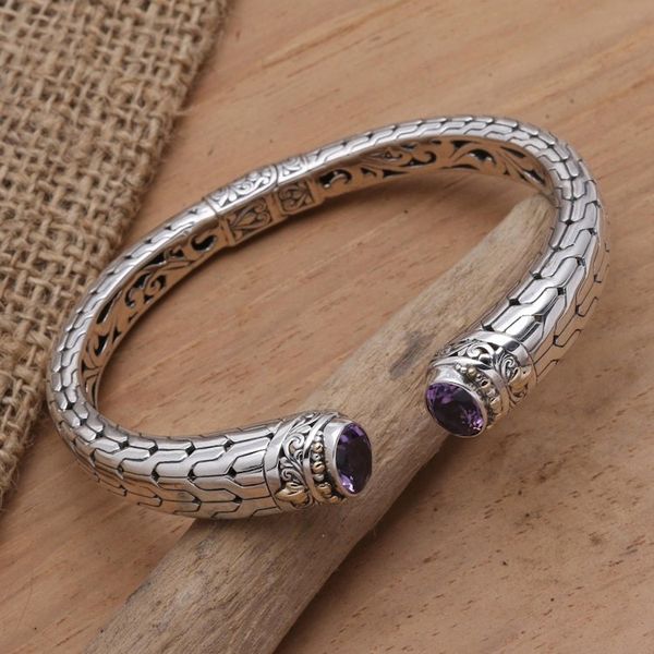 Alternate image for Hand Crafted Amethyst and Silver Cuff Bracelet Endeavor