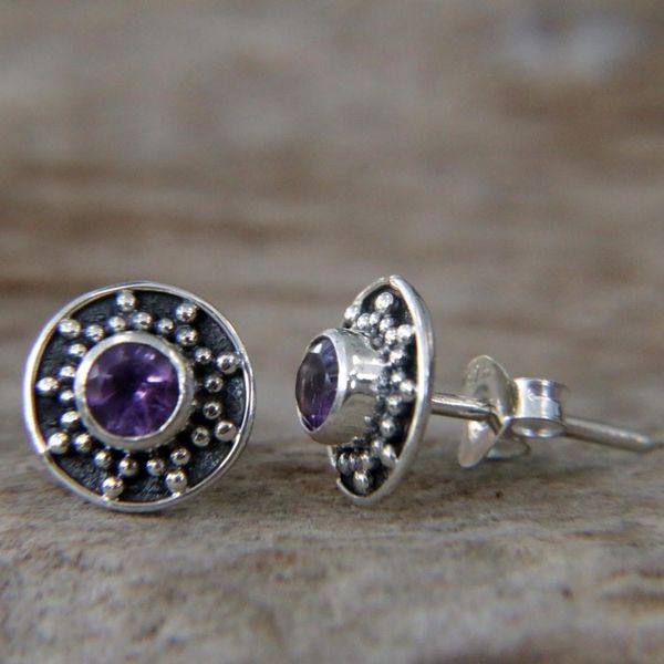 Alternate image for Amethyst and Sterling Silver Stud Earrings from Bali Winter Halo