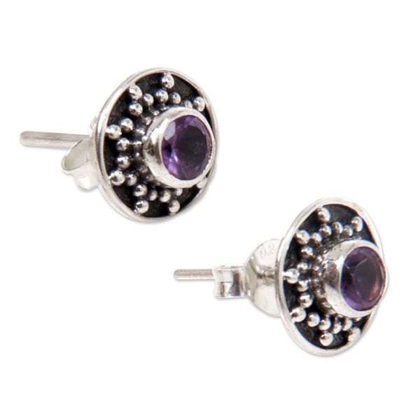 Alternate image for Amethyst and Sterling Silver Stud Earrings from Bali Winter Halo