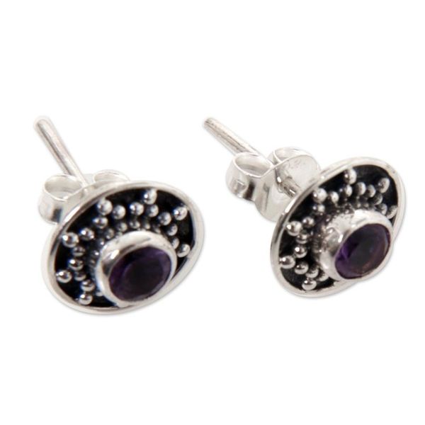Alternate image for Amethyst and Sterling Silver Stud Earrings from Bali Winter Halo