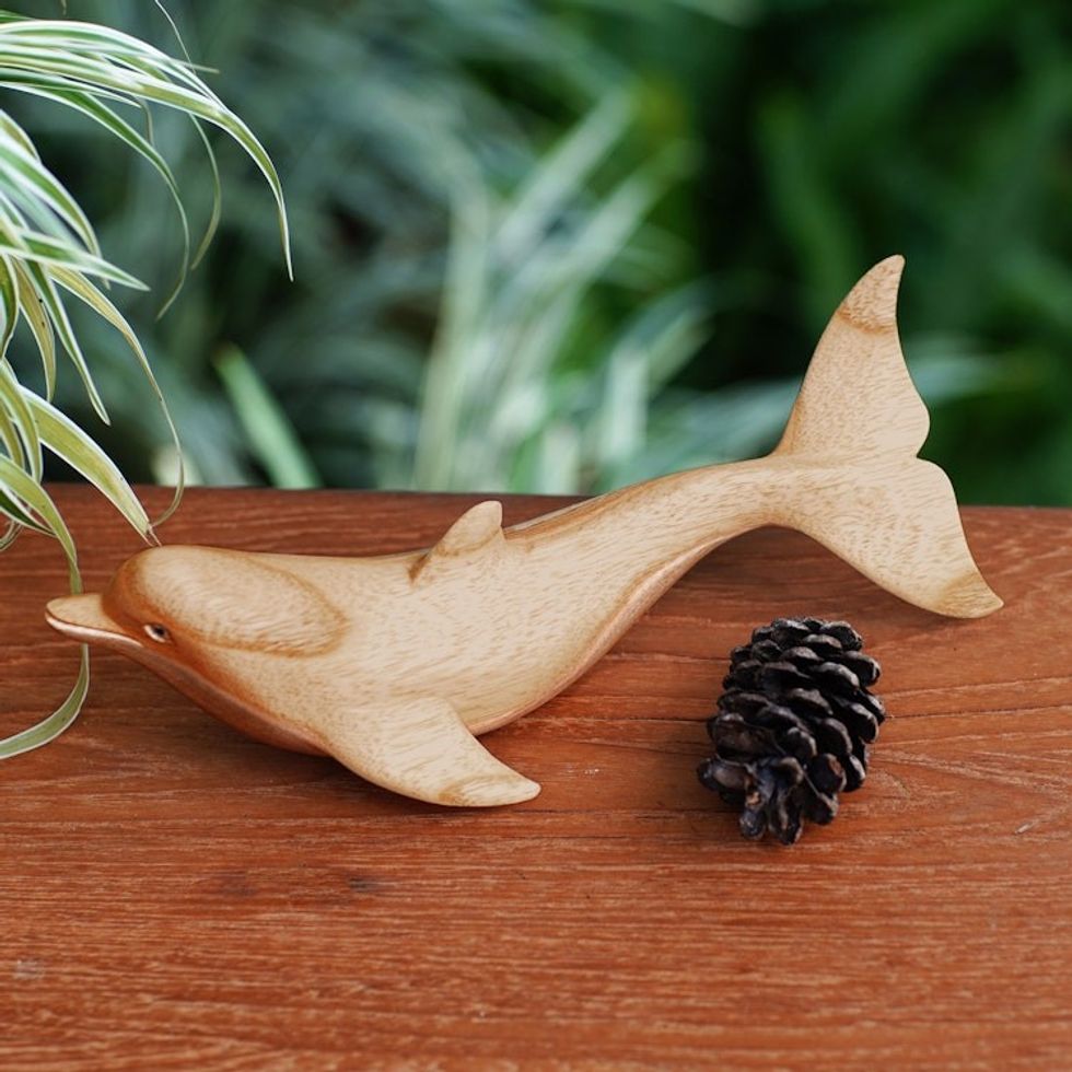 Realistic Artisan Carved Bottle Nose Dolphin Wood Sculpture 'Bottle Nose Dolphin'