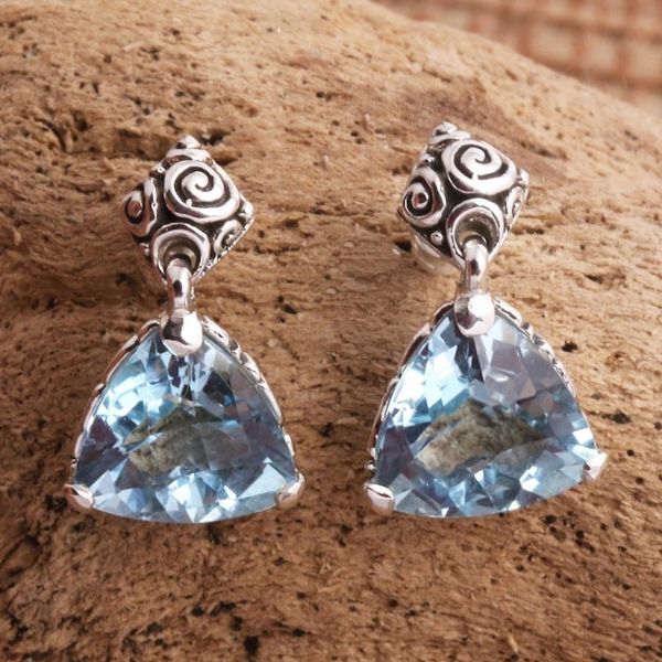 Alternate image for Blue Topaz Sterling Silver Dangle Earrings Mystic Trinity