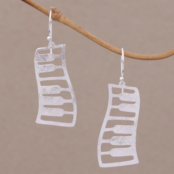 Alternate image for Sterling Silver Piano Shaped Dangle Earrings from Bali Piano Waves
