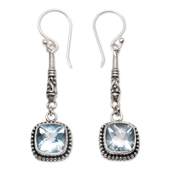 Alternate image for Faceted Blue Topaz and 925 Silver Dangle Earrings from Bali Majestic Gleam