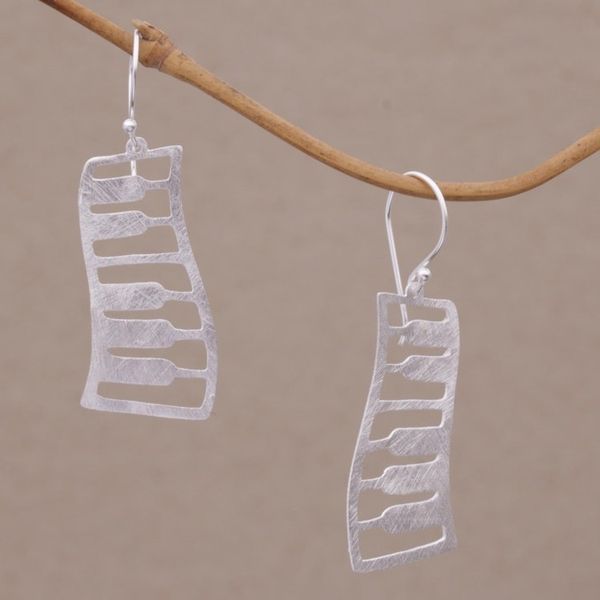 Alternate image for Sterling Silver Piano Shaped Dangle Earrings from Bali Piano Waves