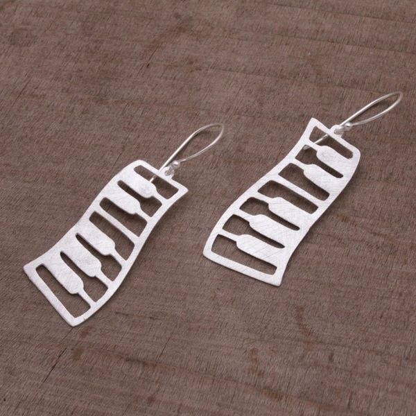 Alternate image for Sterling Silver Piano Shaped Dangle Earrings from Bali Piano Waves