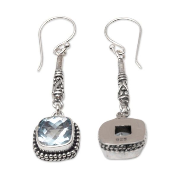 Alternate image for Faceted Blue Topaz and 925 Silver Dangle Earrings from Bali Majestic Gleam