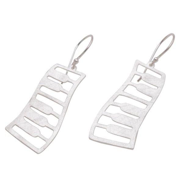 Alternate image for Sterling Silver Piano Shaped Dangle Earrings from Bali Piano Waves