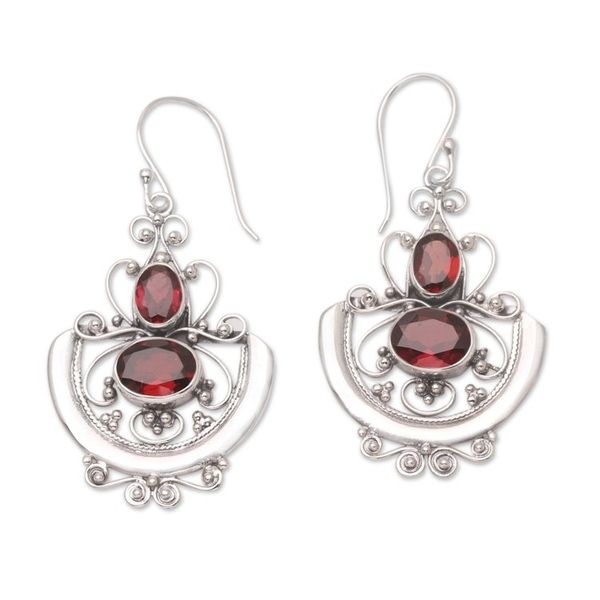 Alternate image for Sterling Silver and Garnet Dangle Earrings Balinese Goddess
