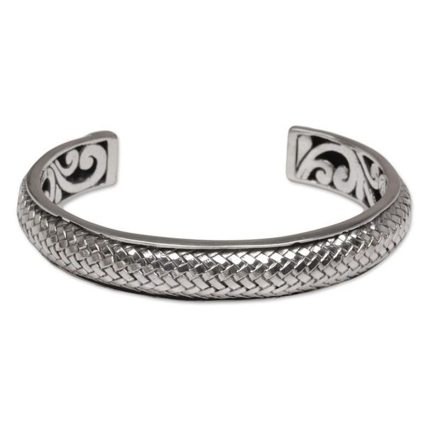 Alternate image for Handcrafted Modern Balinese Sterling Silver Cuff Bracelet Bamboo Scales