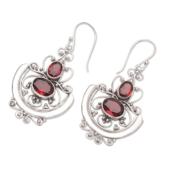 Alternate image for Sterling Silver and Garnet Dangle Earrings Balinese Goddess