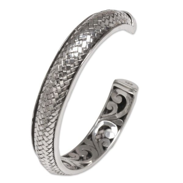 Alternate image for Handcrafted Modern Balinese Sterling Silver Cuff Bracelet Bamboo Scales