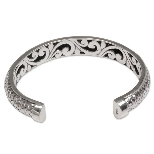 Alternate image for Handcrafted Modern Balinese Sterling Silver Cuff Bracelet Bamboo Scales
