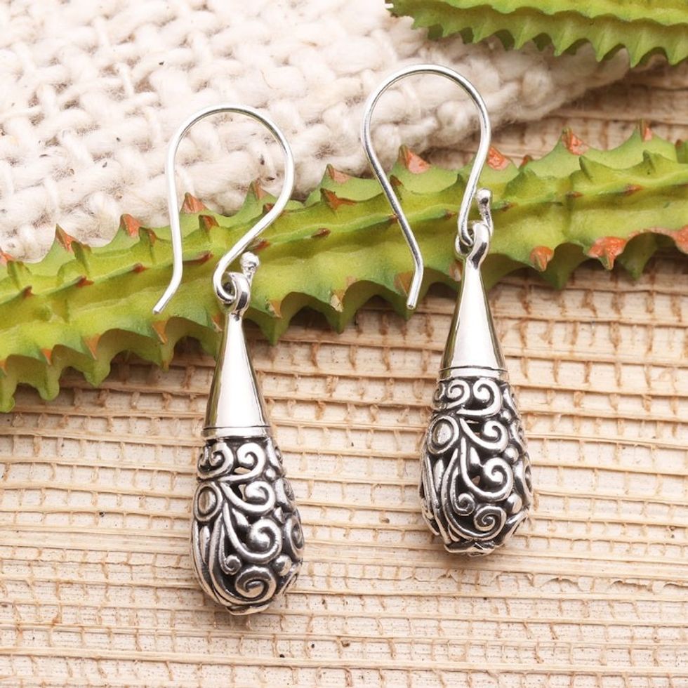 Ornate Sterling SiIver Dangle Earrings 'Enchanting Bali'