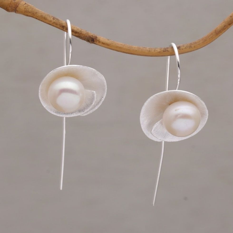 Sterling Silver Cultured Freshwater Pearl Drop Earrings 'Lily Glamour'