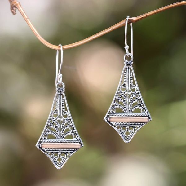 Alternate image for Balinese Gold Accented Sterling Silver Dangle Earrings Kuta Kite