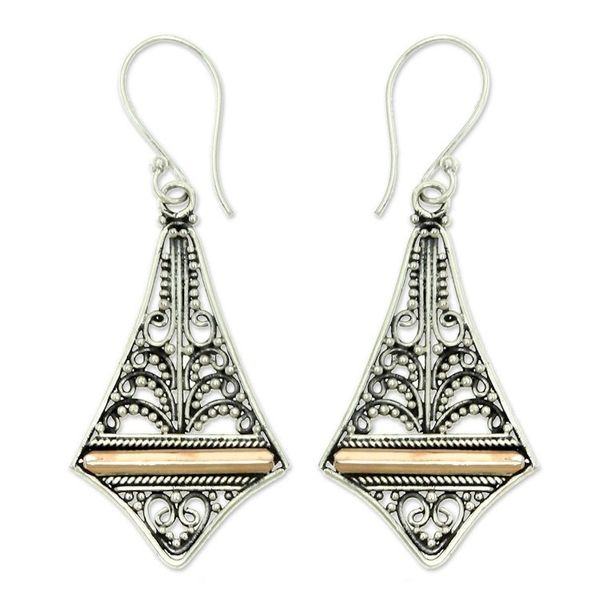 Alternate image for Balinese Gold Accented Sterling Silver Dangle Earrings Kuta Kite