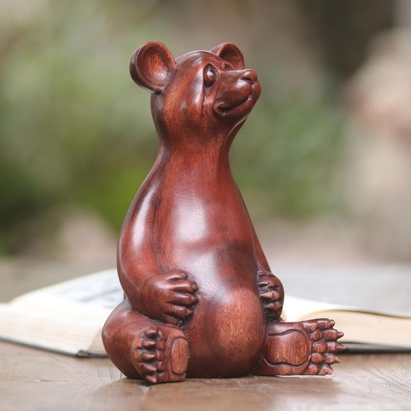 Alternate image for Handmade Suar Wood Sculpture of a Bear from Bali Honey Bear