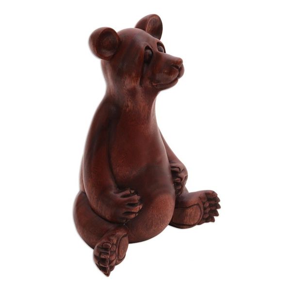 Alternate image for Handmade Suar Wood Sculpture of a Bear from Bali Honey Bear