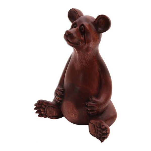 Alternate image for Handmade Suar Wood Sculpture of a Bear from Bali Honey Bear