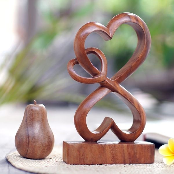 Alternate image for Handmade Heart Shaped Wood Sculpture Love Blossoms