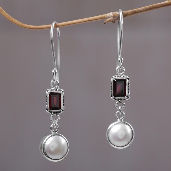 Alternate image for Pearl and Garnet Sterling Silver Earrings Pure Passion