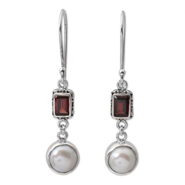 Alternate image for Pearl and Garnet Sterling Silver Earrings Pure Passion