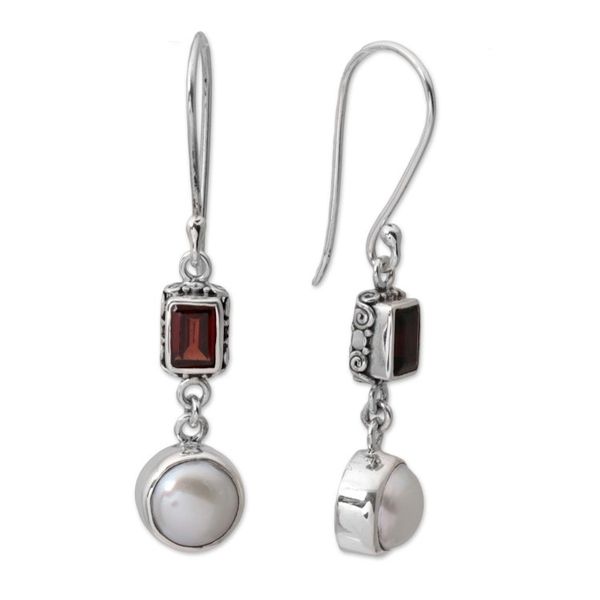Alternate image for Pearl and Garnet Sterling Silver Earrings Pure Passion