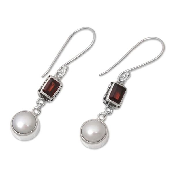 Alternate image for Pearl and Garnet Sterling Silver Earrings Pure Passion