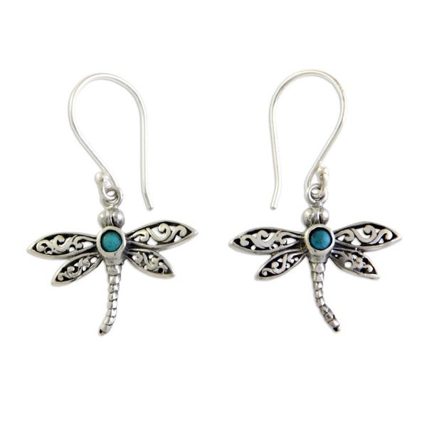 Alternate image for Reconstituted Turquoise and Silver Earrings Enchanted Dragonfly