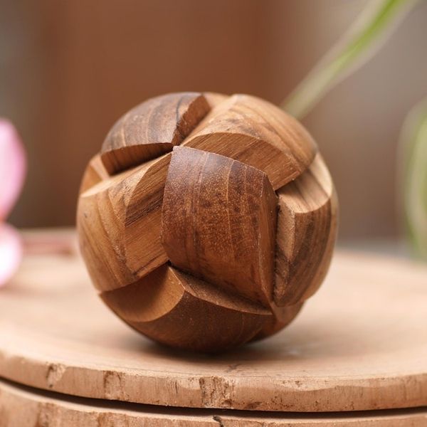 Alternate image for Handmade Teak Wood Round Puzzle from Indonesia Tennis Ball