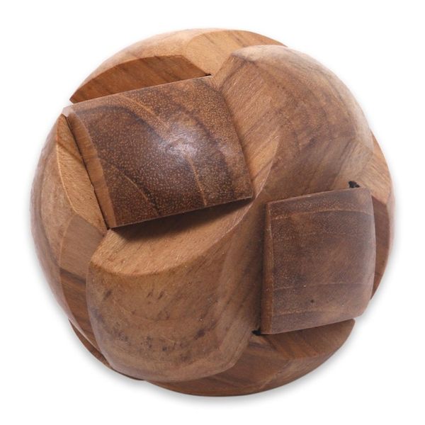 Alternate image for Handmade Teak Wood Round Puzzle from Indonesia Tennis Ball
