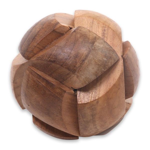 Alternate image for Handmade Teak Wood Round Puzzle from Indonesia Tennis Ball