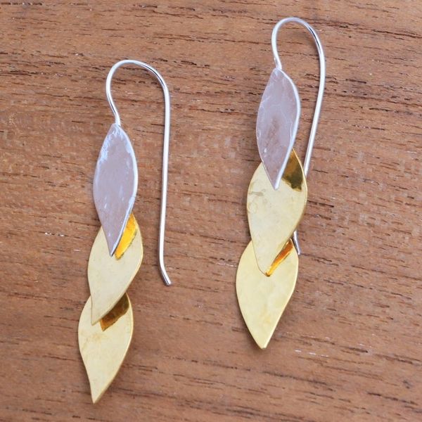 Alternate image for Modern Gold Accent Sterling Silver Dangle Earrings from Bali Fall Gold
