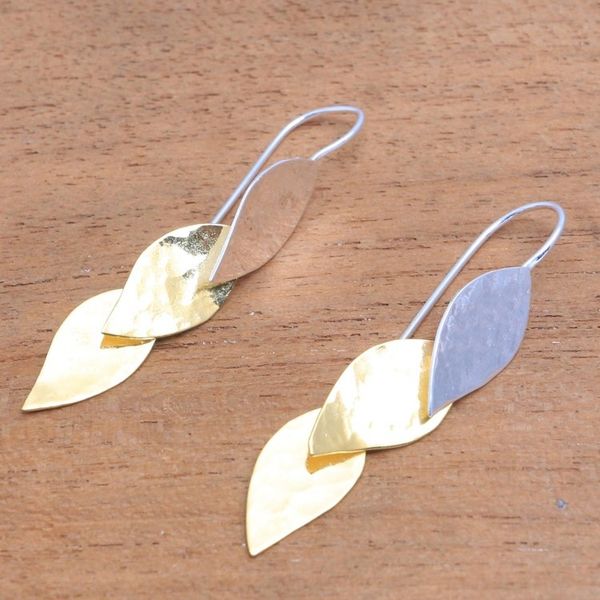Alternate image for Modern Gold Accent Sterling Silver Dangle Earrings from Bali Fall Gold