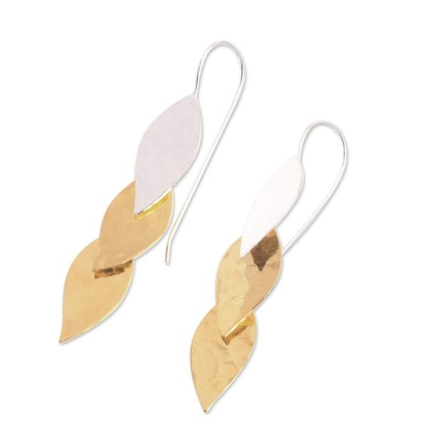 Alternate image for Modern Gold Accent Sterling Silver Dangle Earrings from Bali Fall Gold