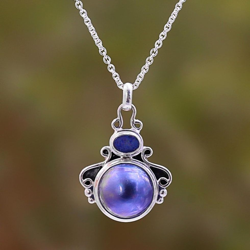 Cultured Pearl and Opal Pendant Necklace from Bali 'Ocean Glow'