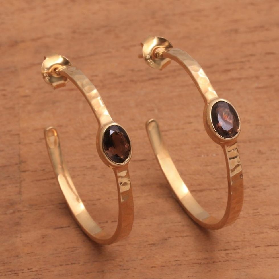 18k Gold Plated Quartz Hammered Half-Hoop Earrings 'Paradox'
