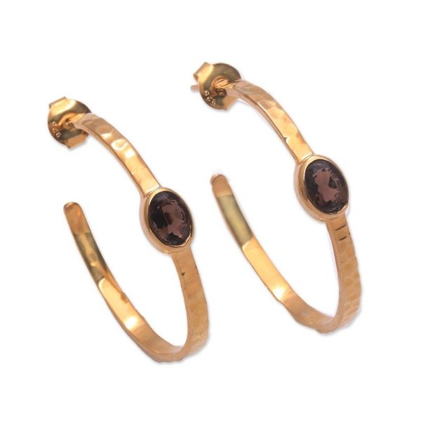 Alternate image for 18k Gold Plated Quartz Hammered Half-Hoop Earrings Paradox