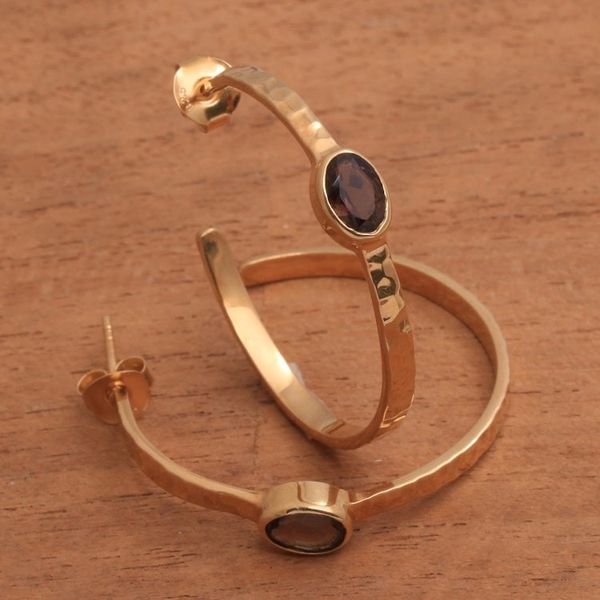 Alternate image for 18k Gold Plated Quartz Hammered Half-Hoop Earrings Paradox