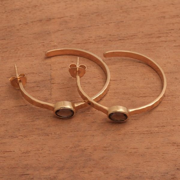 Alternate image for 18k Gold Plated Quartz Hammered Half-Hoop Earrings Paradox
