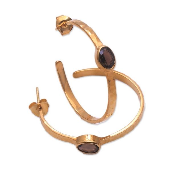 Alternate image for 18k Gold Plated Quartz Hammered Half-Hoop Earrings Paradox